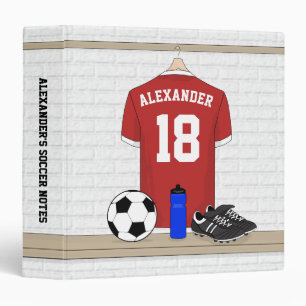 Personalized Red and White Football Soccer Jersey 3 Ring Binder