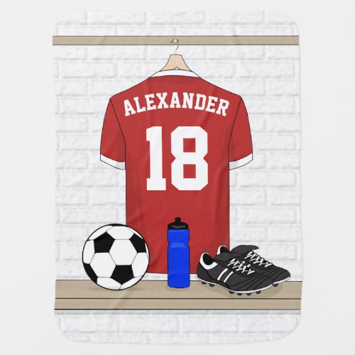 Personalized Red and White Football Soccer Jersey Baby Blanket