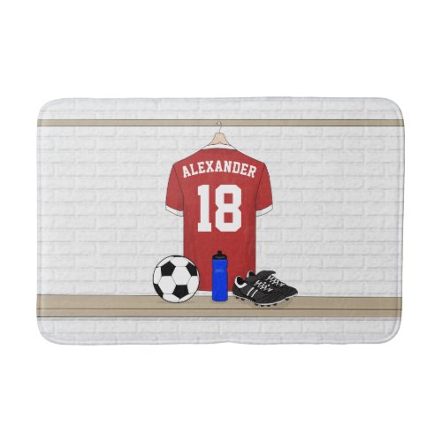 Personalized Red and White Football Soccer Jersey Bath Mat