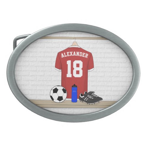 Personalized Red and White Football Soccer Jersey Belt Buckle