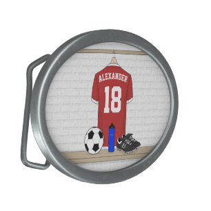 Personalized Red and White Football Soccer Jersey Belt Buckle