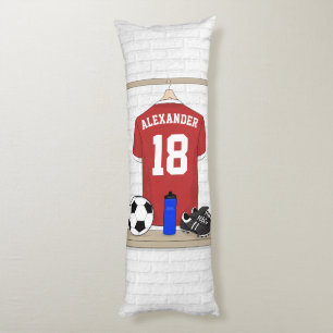 Personalized Red and White Football Soccer Jersey Body Pillow