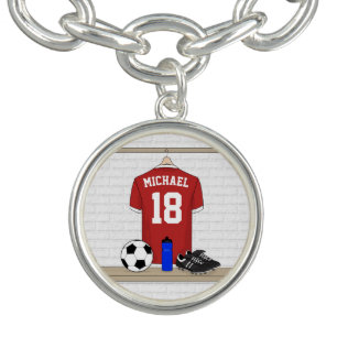 Personalized Red and White Football Soccer Jersey Bracelet