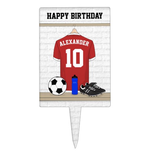 Personalized Red and White Football Soccer Jersey Cake Topper