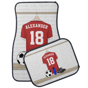 Personalized Red and White Football Soccer Jersey Car Floor Mat