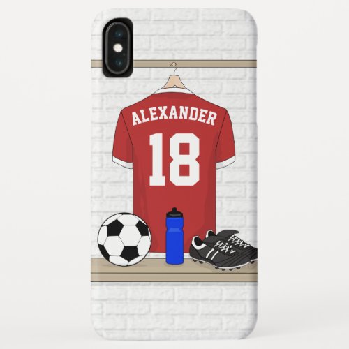 Personalized Red and White Football Soccer Jersey iPhone XS Max Case