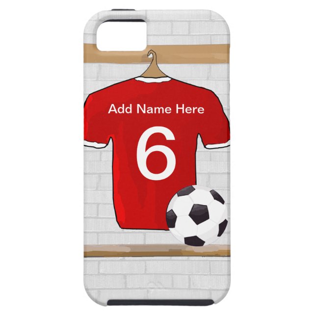 Personalized Red and White Football Soccer Jersey Case-Mate iPhone Case (Back)