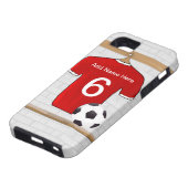 Personalized Red and White Football Soccer Jersey Case-Mate iPhone Case (Bottom)