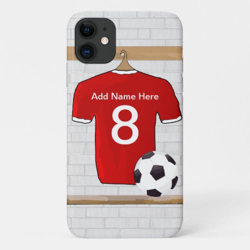 Personalized Red and White Football Soccer Jersey iPhone 11 Case