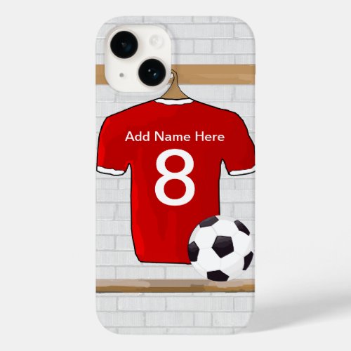 Personalized Red and White Football Soccer Jersey Case_Mate iPhone 14 Case