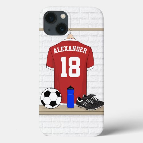 Personalized Red and White Football Soccer Jersey iPhone 13 Case