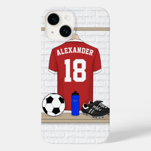 Personalized Red and White Football Soccer Jersey Case_Mate iPhone 14 Case