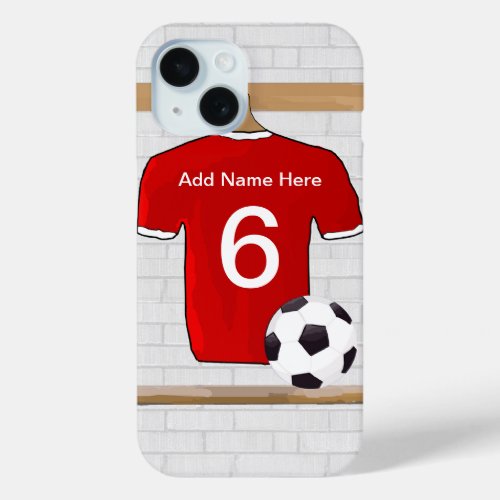 Personalized Red and White Football Soccer Jersey iPhone 15 Case