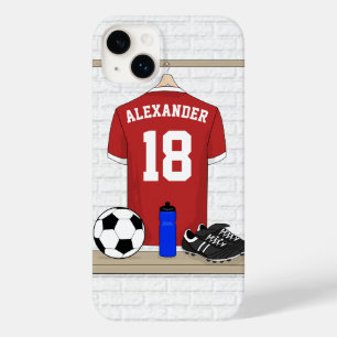 Personalized Red and White Football Soccer Jersey Case-Mate iPhone 14 Plus Case