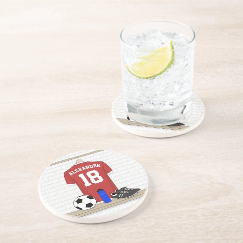 Personalized Red and White Football Soccer Jersey Coaster