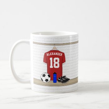 Personalized Red And White Football Soccer Jersey Coffee Mug by giftsbonanza at Zazzle