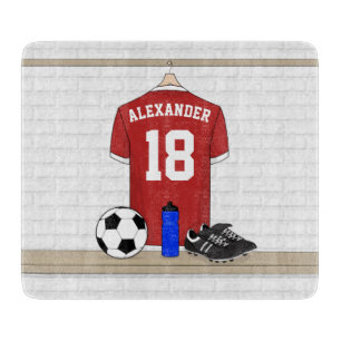 Personalized Red and White Football Soccer Jersey Cutting Board