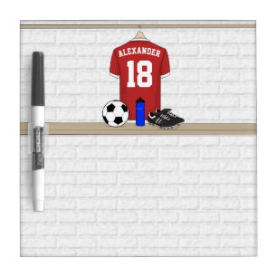 Personalized Red and White Football Soccer Jersey Dry Erase Board