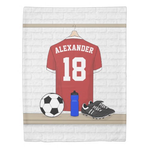Personalized Red and White Football Soccer Jersey Duvet Cover