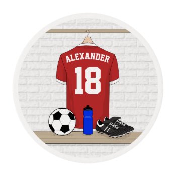 Personalized Red And White Football Soccer Jersey Edible Frosting Rounds by giftsbonanza at Zazzle