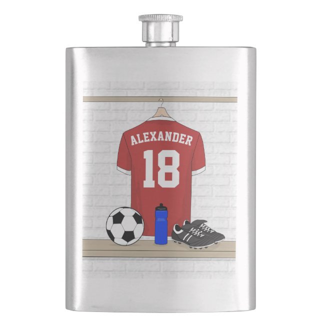 Personalized Red and White Football Soccer Jersey Flask (Front)
