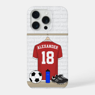 Personalized Red and White Football Soccer Jersey iPhone 15 Pro Case