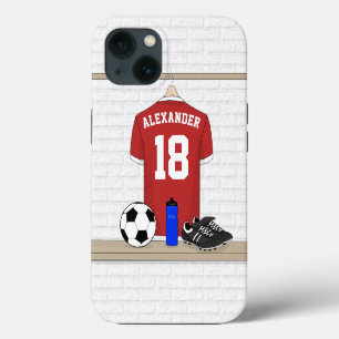 Personalized Red and White Football Soccer Jersey iPhone 13 Case