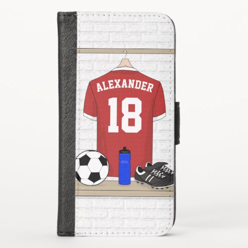 Personalized Red and White Football Soccer Jersey iPhone X Wallet Case