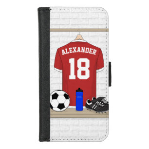 Personalized Red and White Football Soccer Jersey iPhone 8/7 Wallet Case