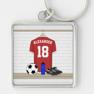 Personalized Red and White Football Soccer Jersey Keychain