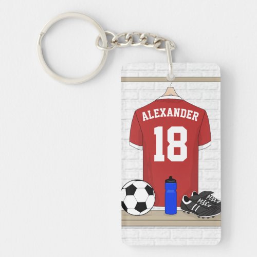Personalized Red and White Football Soccer Jersey Keychain