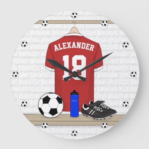 Personalized Red and White Football Soccer Jersey Large Clock