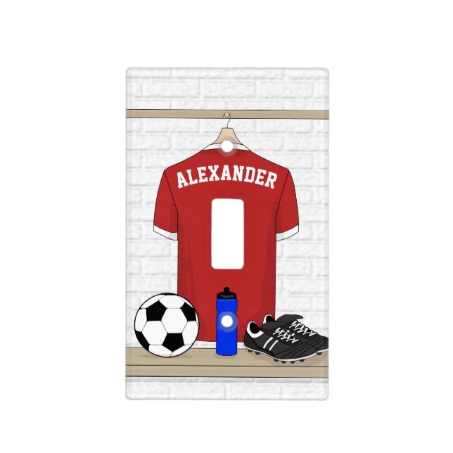 Personalized Red and White Football Soccer Jersey Light Switch Cover (Front)