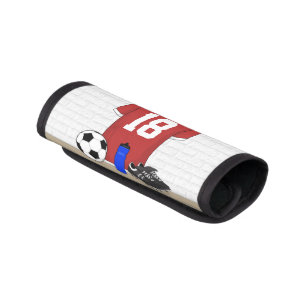 Personalized Red and White Football Soccer Jersey Luggage Handle Wrap