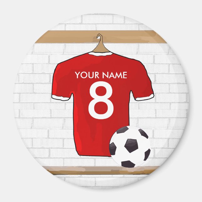 Personalized Red and White Football Soccer Jersey Magnet (Front)