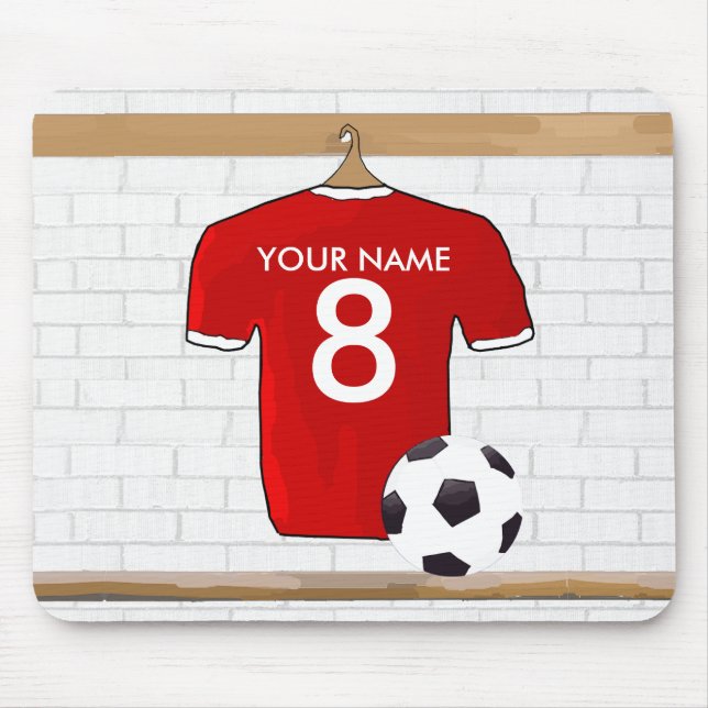 Personalized Red and White Football Soccer Jersey Mouse Pad (Front)