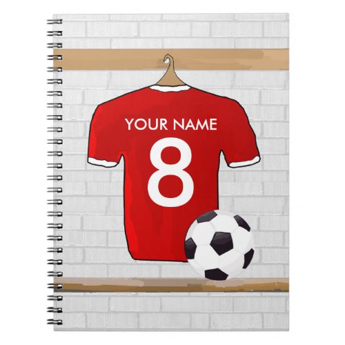 Personalized Red and White Football Soccer Jersey Notebook