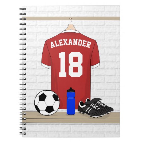Personalized Red and White Football Soccer Jersey Notebook