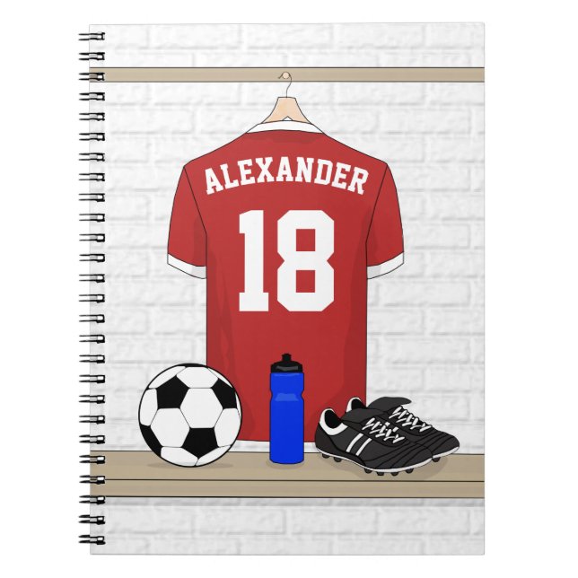 Personalized Red and White Football Soccer Jersey Notebook (Front)