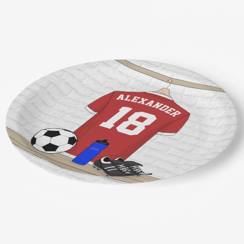 Personalized Red and White Football Soccer Jersey Paper Plates