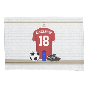 Personalized Red And White Football Soccer Jersey Pillow Case by giftsbonanza at Zazzle
