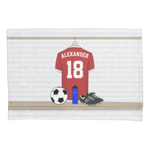 Personalized Red and White Football Soccer Jersey Pillow Case