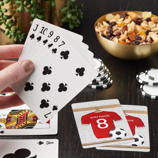 Personalized Red and White Football Soccer Jersey Poker Cards (In Situ)