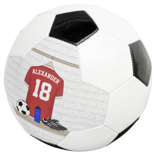 Personalized Red and White Football Soccer Jersey Soccer Ball