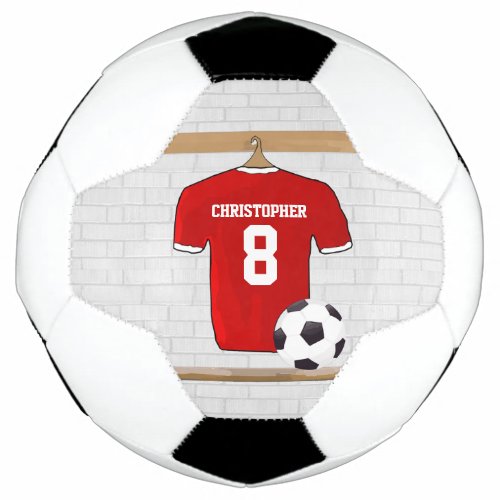 Personalized Red and White Football Soccer Jersey Soccer Ball