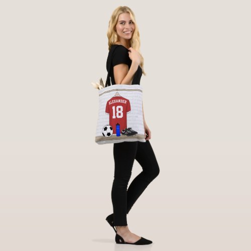 Personalized Red and White Football Soccer Jersey Tote Bag