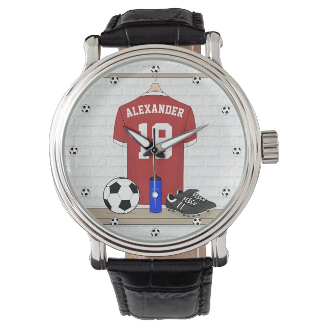 Personalized Red and White Football Soccer Jersey Watch (Front)