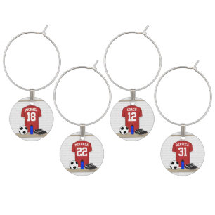 Personalized Red and White Football Soccer Jersey Wine Charm