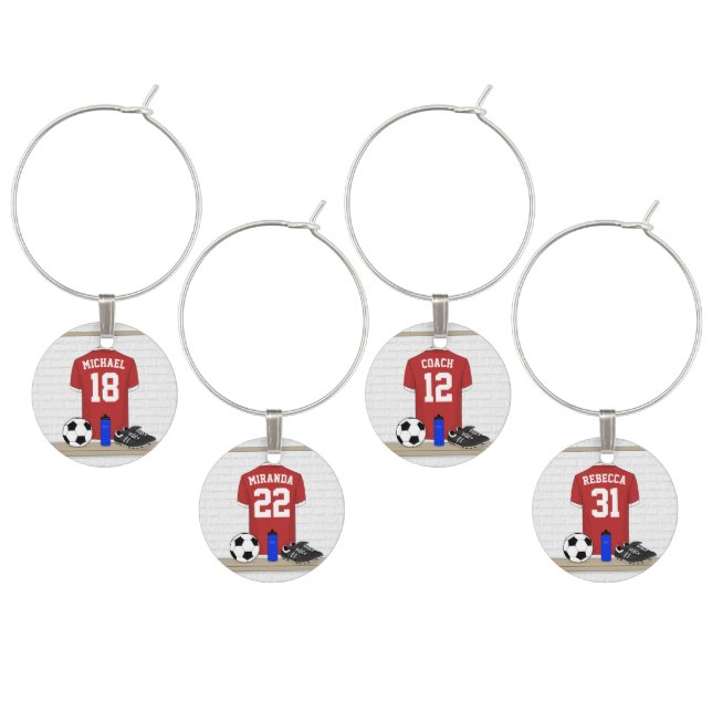 Personalized Red and White Football Soccer Jersey Wine Charm (Staggered)