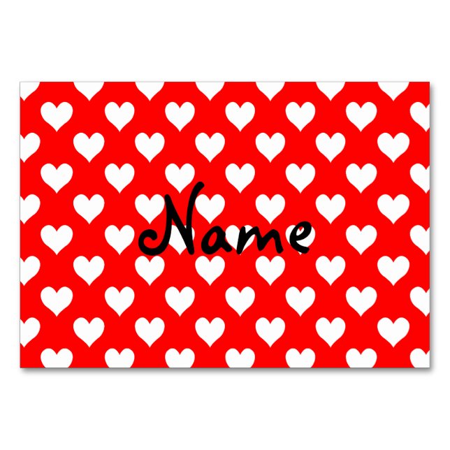 Personalized Red and White Heart Pattern Table Number (Front)